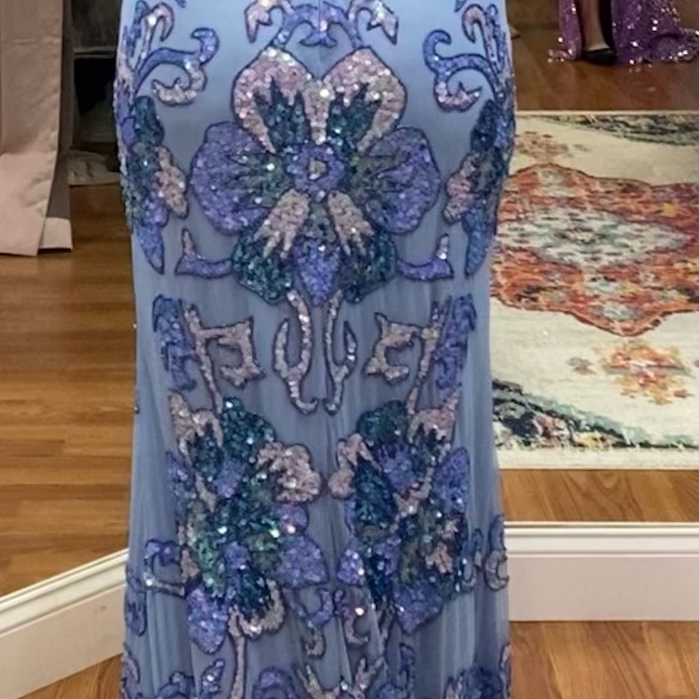 Blue Prom Gown with Slit and beaded detail - Picture 2 of 4